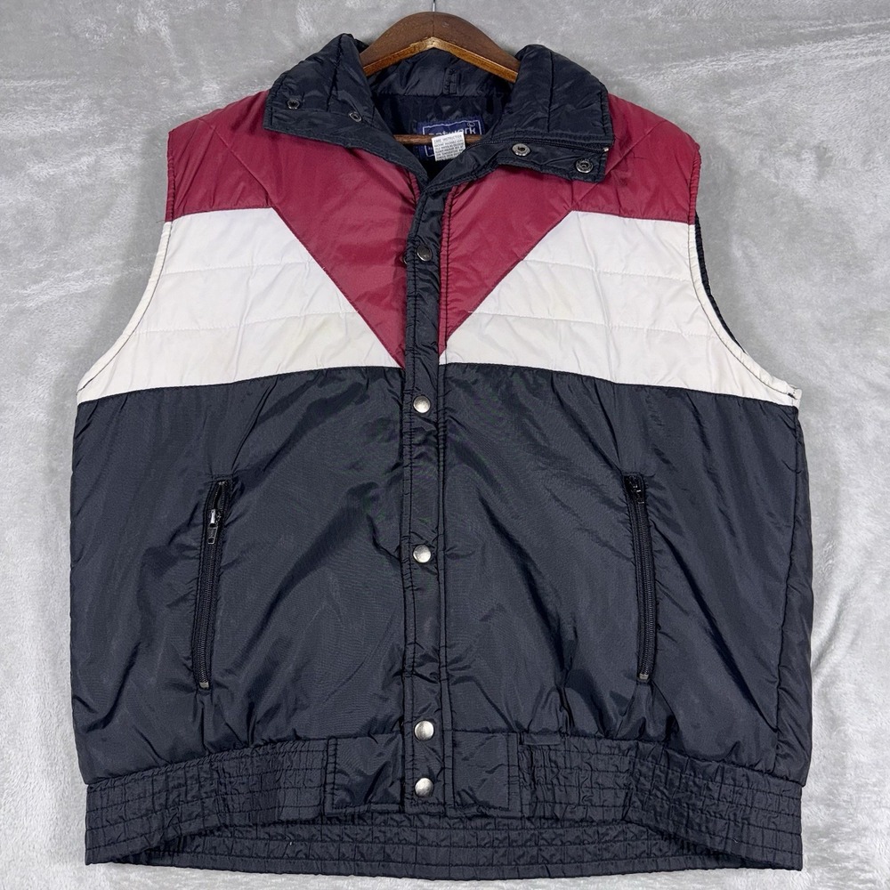 Vintage Network Puffer Vest Red White Black Colorblock Classic 80s Ski‎ Gear